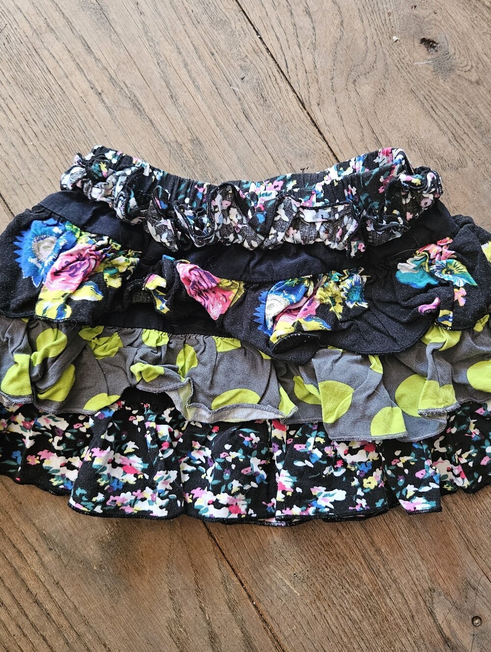 Disney Ruffled Floral Tiered Mini Skirt in Black with Floral And Neon Accents 3T